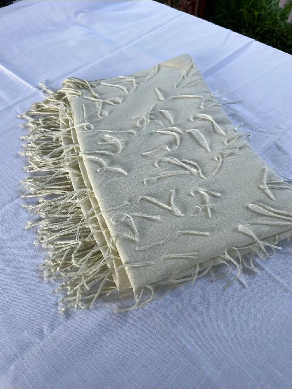 Cream Decorative Fringe Throw/Shawl - Unbranded